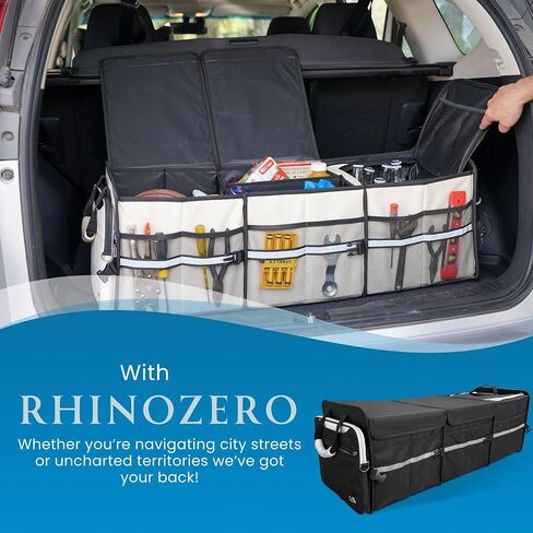 Trunk Organizer for Car, SUV, Trucks with Magnetic Lids | XLarge, Foldable | Detachable Computer & Cooler Bag | Insulated & Waterproof | 6 Mesh Pockets & 3+2 Compartments (Beige) in Saudi Arabia