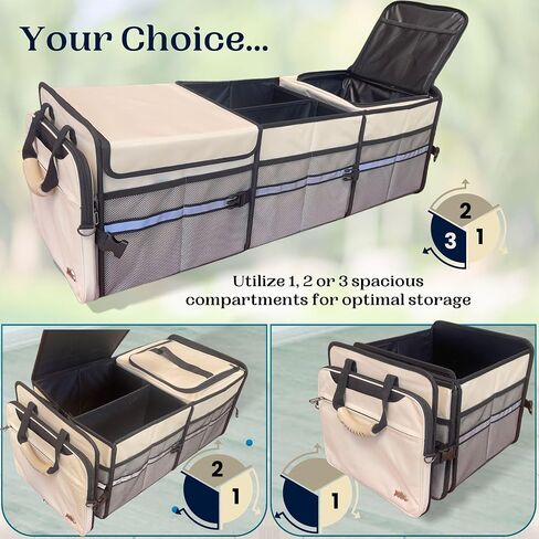 Trunk Organizer for Car, SUV, Trucks with Magnetic Lids | XLarge, Foldable | Detachable Computer & Cooler Bag | Insulated & Waterproof | 6 Mesh Pockets & 3+2 Compartments (Beige) in Saudi Arabia