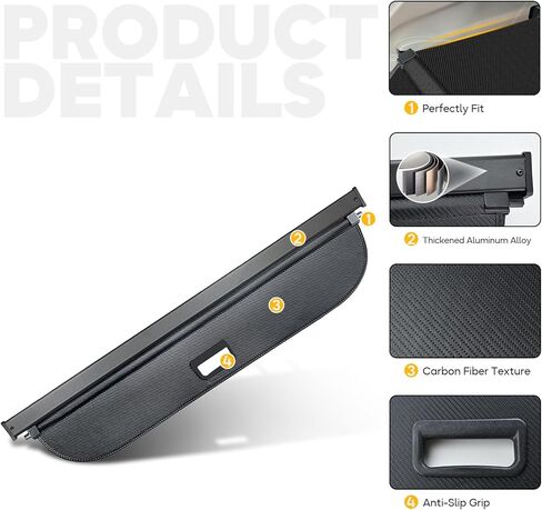 غطاء شحن قابل للسحب لسيارة Honda HRV 2023 2024، غطاء صندوق السيارة الخلفي متوافق مع Honda HR-V 2023 2024 ظل حماية أمان بدون فجوة ملحقات السيارة باللون الأسود، ألياف الكربون in Kuwait