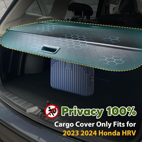 غطاء شحن قابل للسحب لسيارة Honda HRV 2023 2024، غطاء صندوق السيارة الخلفي متوافق مع Honda HR-V 2023 2024 ظل حماية أمان بدون فجوة ملحقات السيارة باللون الأسود، ألياف الكربون in Kuwait