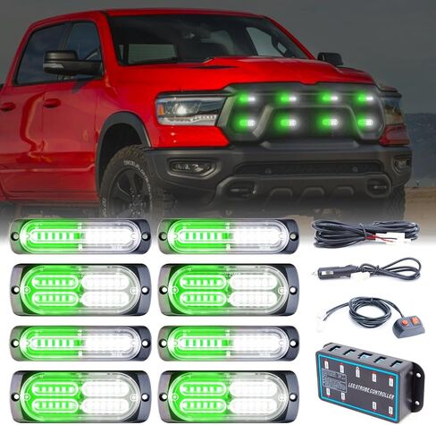 8pcs Sync Feature Emergency Strobe Grille Lights LED Ultra Slim Surface Mount Flashing Hazard Warning Light Bar with Controller for Firefighter/Construction/Trucks/Vehicles/Car (Amber/White) in Saudi Arabia