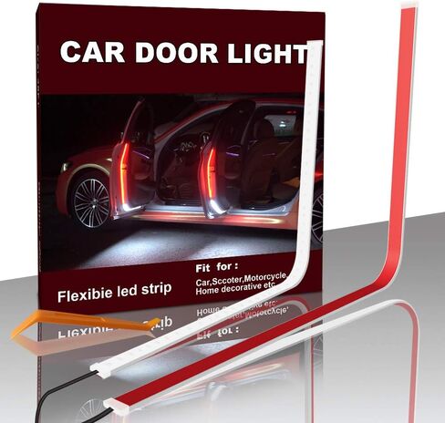 أضواء باب السيارة، 2 حزمة 48 بوصة LED شريط ضوء تحذير فلاش ستروب مزدوج الألوان الأحمر والأبيض ديكور مضاد للتصادم الخلفي مصابيح أمان متسلسلة مرنة 1.2 متر in Kuwait