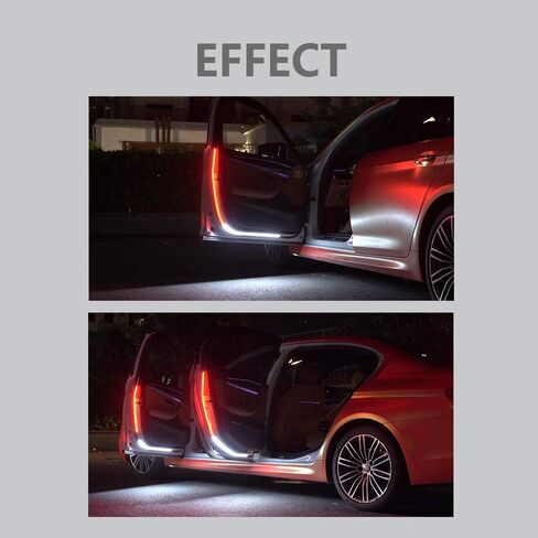 أضواء باب السيارة، 2 حزمة 48 بوصة LED شريط ضوء تحذير فلاش ستروب مزدوج الألوان الأحمر والأبيض ديكور مضاد للتصادم الخلفي مصابيح أمان متسلسلة مرنة 1.2 متر in Kuwait
