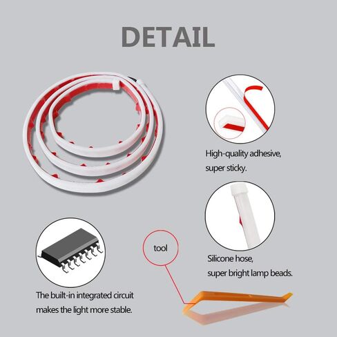 أضواء باب السيارة، 2 حزمة 48 بوصة LED شريط ضوء تحذير فلاش ستروب مزدوج الألوان الأحمر والأبيض ديكور مضاد للتصادم الخلفي مصابيح أمان متسلسلة مرنة 1.2 متر in Kuwait