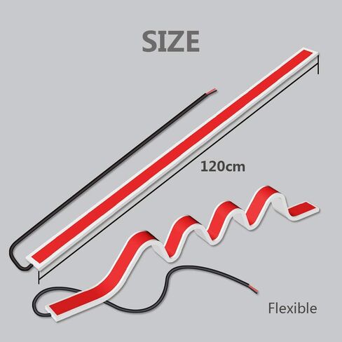 أضواء باب السيارة، 2 حزمة 48 بوصة LED شريط ضوء تحذير فلاش ستروب مزدوج الألوان الأحمر والأبيض ديكور مضاد للتصادم الخلفي مصابيح أمان متسلسلة مرنة 1.2 متر in Kuwait