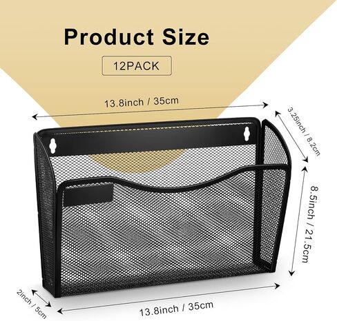 12 Pack Mesh Wall Mounted File Holder Hanging File Organizer Vertical Wall File Organizer Holder Rack for Office and Home, Black (with Label Panel) in Saudi Arabia