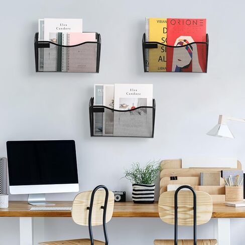 12 Pack Mesh Wall Mounted File Holder Hanging File Organizer Vertical Wall File Organizer Holder Rack for Office and Home, Black (with Label Panel) in Saudi Arabia