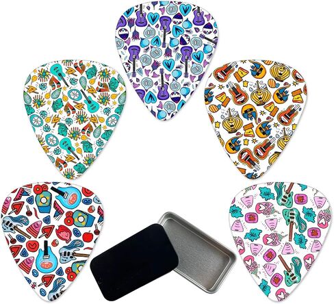 foxany 15 حزمة من أعواد جيتار السيليلويد المتوسطة، مجموعة اختيار جيتار متنوعة 0.71 مم في صندوق تخزين، أعواد جيتار كهربائية صوتية لطيفة، هدايا إكسسوارات قيثارة الجاز in Kuwait