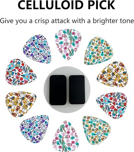 foxany 15 حزمة من أعواد جيتار السيليلويد المتوسطة، مجموعة اختيار جيتار متنوعة 0.71 مم في صندوق تخزين، أعواد جيتار كهربائية صوتية لطيفة، هدايا إكسسوارات قيثارة الجاز in Kuwait