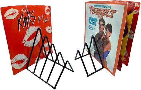 منظم مكتب حامل ملفات المجلات - قطعتان من حامل معدني لملفات سطح المكتب وحامل مثلث - تخزين سجلات الفينيل 45 دورة في الدقيقة - عبوتان باللون الأسود in Saudi Arabia
