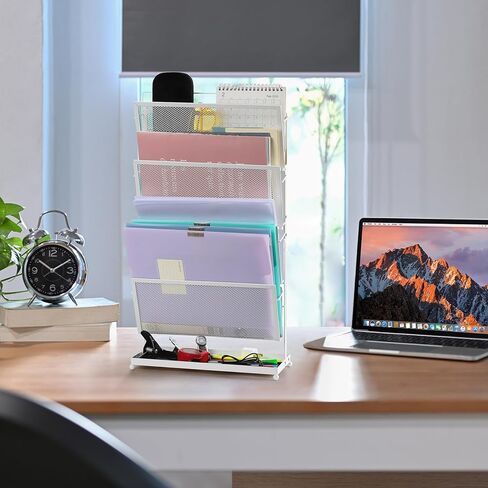 منظم ملفات سطح المكتب 4 طبقات، منظم ملفات عمودي، منظم شبكي للبريد، مع صينية مسطحة سفلية لتنظيم المكاتب والتخزين المدرسي، أسود in Kuwait