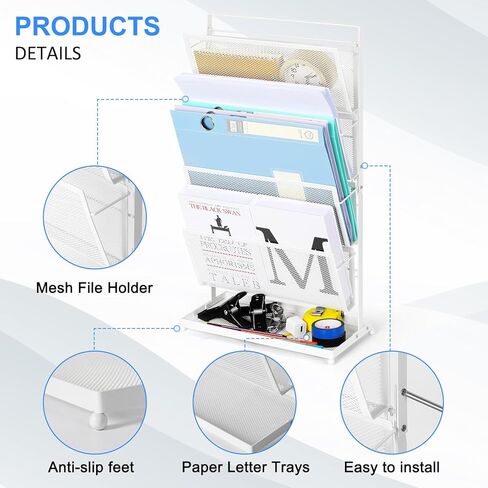 منظم ملفات سطح المكتب 4 طبقات، منظم ملفات عمودي، منظم شبكي للبريد، مع صينية مسطحة سفلية لتنظيم المكاتب والتخزين المدرسي، أسود in Kuwait