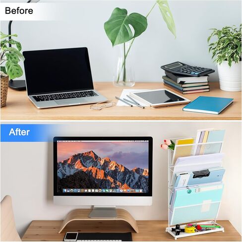 منظم ملفات سطح المكتب 4 طبقات، منظم ملفات عمودي، منظم شبكي للبريد، مع صينية مسطحة سفلية لتنظيم المكاتب والتخزين المدرسي، أسود in Kuwait