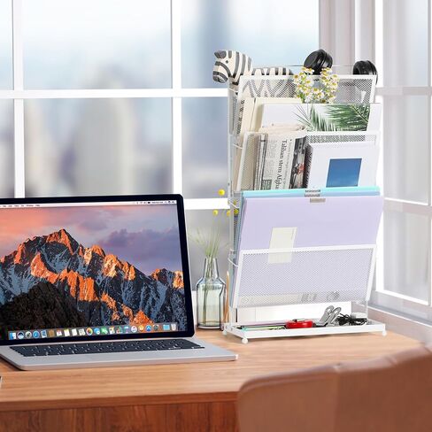 منظم ملفات سطح المكتب 4 طبقات، منظم ملفات عمودي، منظم شبكي للبريد، مع صينية مسطحة سفلية لتنظيم المكاتب والتخزين المدرسي، أسود in Kuwait