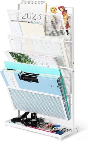 منظم ملفات سطح المكتب 4 طبقات، منظم ملفات عمودي، منظم شبكي للبريد، مع صينية مسطحة سفلية لتنظيم المكاتب والتخزين المدرسي، أسود in Kuwait