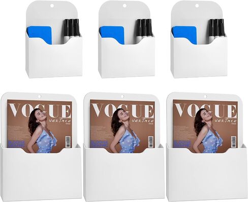 6 Pieces Magnetic File Holder Magnetic Paper Holder Letter Size Magnetic Organizer Wall File Mail Holder Refrigerator Storage Pocket for Office Whiteboard Hanging White, S/ L in Saudi Arabia