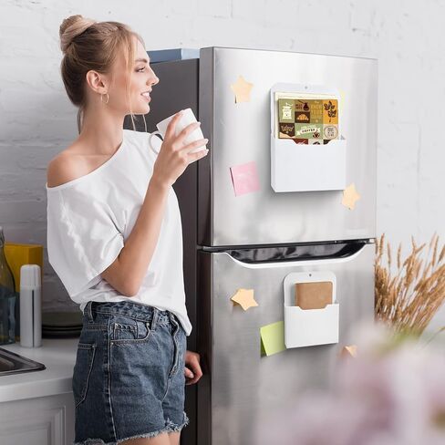 6 Pieces Magnetic File Holder Magnetic Paper Holder Letter Size Magnetic Organizer Wall File Mail Holder Refrigerator Storage Pocket for Office Whiteboard Hanging White, S/ L in Saudi Arabia