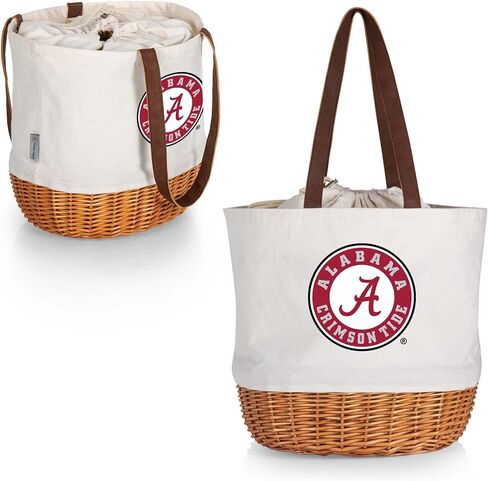 PICNIC TIME NCAA Coronado Canvas and Willow Basket Tote، حقيبة حمل نزهة، حقيبة شاطئ، (قماش بيج) in Saudi Arabia