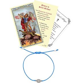 St Michael Blue Adjustable Bracelet With Medal Charm - Catholic Card Set - 3 Items