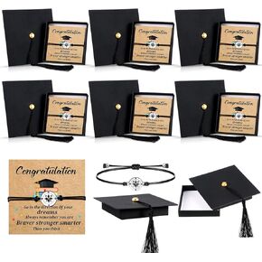 Misdary 6 Sets 2024 Graduation Bracelet Gifts Adjustable Compass Bracelets Cap Box Inspirational Cards for Graduation Gifts (Elegant)