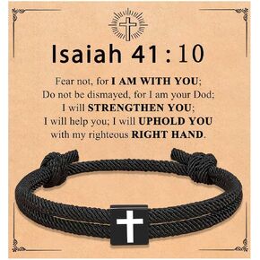 Adjustable Black Cross Bracelet for Men Boys Confirmation Baptism Easter Graduation Christian Birthday Valentines Christmas Gifts