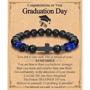 Class of 2025 Graduation Gifts for Him Boys Men, 5th 6th 8th Grade Kindergarten Preschool High School College Master Degree Elementary Middle School Graduation Cross Bracelet Gifts with Card for Him Boys