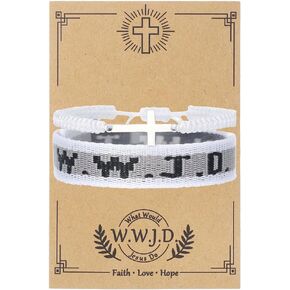 سوار مسيحي الصليب WWJD WWJD سوار الحبل الصليب كروسة حبات تمتد الأساور الدينية ما الذي يمكن أن يفعله يسوع معصم المنسوجة المصنوعة يدويًا