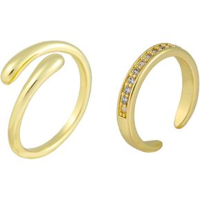 2pcs Toe Rings for Women, Copper Hug and CZ Open Band Toe Rings Portable Summer Beach Foot Jewelry Gift Fashionable Women's Accessories (Gold)