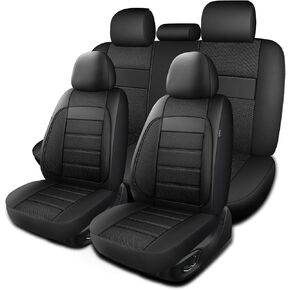Car Seat Covers, Quilting Leather Seat Covers Full Set, Waterproof Faux Leather Automotive Seat Covers for Cars, Universal Car Seat Protectors Fit for Suvs,Trucks,Airbag Compatible (N4)