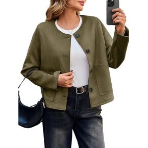 Cicy Bell Womens Faux Suede Leather Jackets Trendy Casual Cropped Outerwear Button Down Collarless Short Bomber Shackets