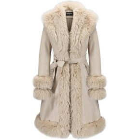 سترة خندق من Gran Oriente Grane Women's Faux Longh Trench مع طوق فرو فو ، معطف من المباراة المبطنة بالدفء الشتوي مع حزام