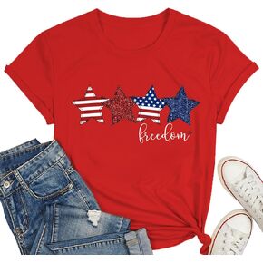 USA Shirts for Women 4th of July Shirt Women Cute Patriotic Print Tshirt America Tee Tops