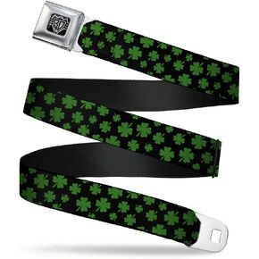 Buckle-Down Seatbelt Belt - St. Pat's Clovers Scattered Black/Green - 1.0" Wide - 20-36 Inches in Length