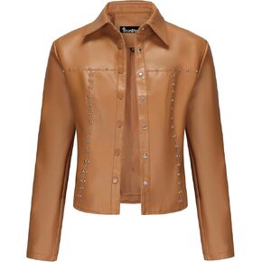 Women's Faux Leather Jacket Slim Fit Trendy Lapel PU Cropped Coat Moto Biker Outfits