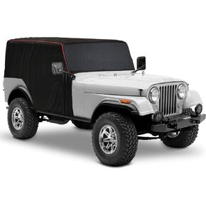 MZS Cab Cover Compatible with CJ-7 CJ7 1976-1986, 600D Outdoor Waterproof CJ7 Cover 2 Door with 6 Gust Hook Car Half Cover Windproof Sun Snow Rain Scratch Protection