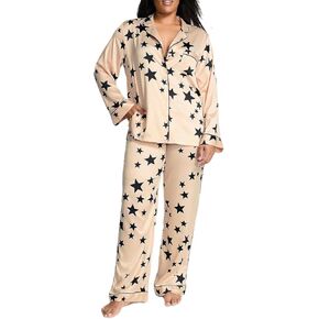 Women Bow Pajamas Satin Pajama Set Floral Silk 2 Piece Lounge Sets Button Down Shirts Wide Leg Pants Cute Pjs
