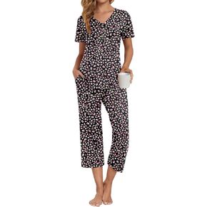 Anyally Women's Pajama Set Plus Size Short Sleeve Top and Pants 2 Piece Lounge Sets Summer Ladies Pjs Sets