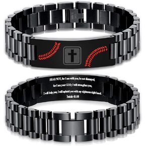 Graduation Gifts for Him Bracelets for Men Boys Baseball Cross Bracelet Masculine Stainless Steel Watch Band Engraved Bible Verse Baptism Christian Jewelry Graduation Gifts