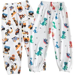 2 Pack Little Boys Summer Long Pants Kids Spring Soft Elastic Pants Casual Joggers Cartoon Print Pants