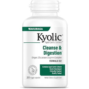 Kyolic Aged Garlic Extract Formula 102, Ginger and Glucanase Enzyme Complex, 200 Vegetarian Capsules