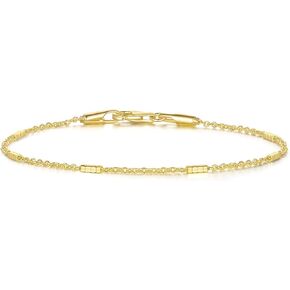 14K Gold Bracelets for Women Men Small Square Pillar Station Chain Charm Dainty Womens Bracelet Ideal for Layering Non Tarnish Design Jewelry Sizes 6.5-9 Inches