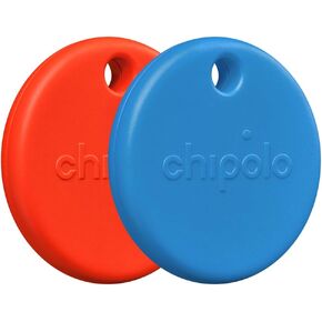 Chipolo POP Tracker Tag - Colorful, Compatible, Loud Bluetooth Tracker with Call Your Phone & Out of Range Alert, Works with Apple Find My or Google's Find My Device - 2 Pack (Blue, Red)