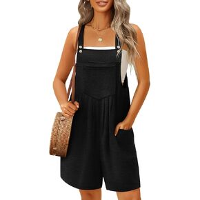 Ekouaer Womens Rompers Summer Casual Short Overalls Sleeveless Adjustable Strap Jumpsuits with Pockets Beach Vacation Clothes