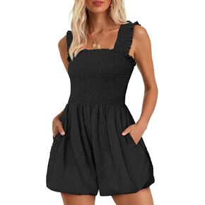 Summer Rompers for Women Casual Sleeveless Ruffle Straps Short Jumpsuits Solid Bubble One Piece Outfits 2025