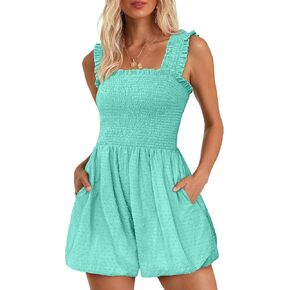 Summer Rompers for Women Casual Sleeveless Ruffle Straps Short Jumpsuits Solid Bubble One Piece Outfits 2025 in Kuwait