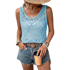 Imily Bela Womens Summer Crochet Tank Tops متماسكة سكوب رقبة سترة سترة بوهو جوفاء خارج التغطية