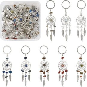 Pandahall 16pcs Dream Catcher المصنّع يدويًا الصيادين الكريستال سحر غرفة نوم معلقة زخرفة الزخرفة ريشة الحلي العرقية للسيارة هدايا عيد ميلاد معلقة للسيارة