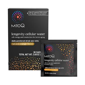 MITOQ طول العمر الماء الخلوي يخلط المشروب المسحوق اليومي النكهة البرتقالية الطبيعية - مضادات الأكسدة المستهدفة للميتوكوندريا - طاقة الخلايا والتمثيل الغذائي لشيخوخة أفضل (برتقالية ، 30 حزمة)