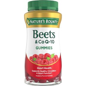 Nature's Bounty Beets & Co Q-10 Gummies for Heart Health, Coenzyme Q10, Beet Root Extract, Supports Healthy Circulation and Heart Function, Cellular Energy Production, Raspberry Flavor, 60 Gummies