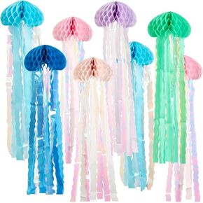 Jellyfish Decorations, 8 Pcs Hanging Jellyfish Honeycomb, Blue Pink Purple Under The Sea Party Decorations, Paper Honeycomb Jelly Fish for Mermaid Ocean Themed Birthday Party Decor